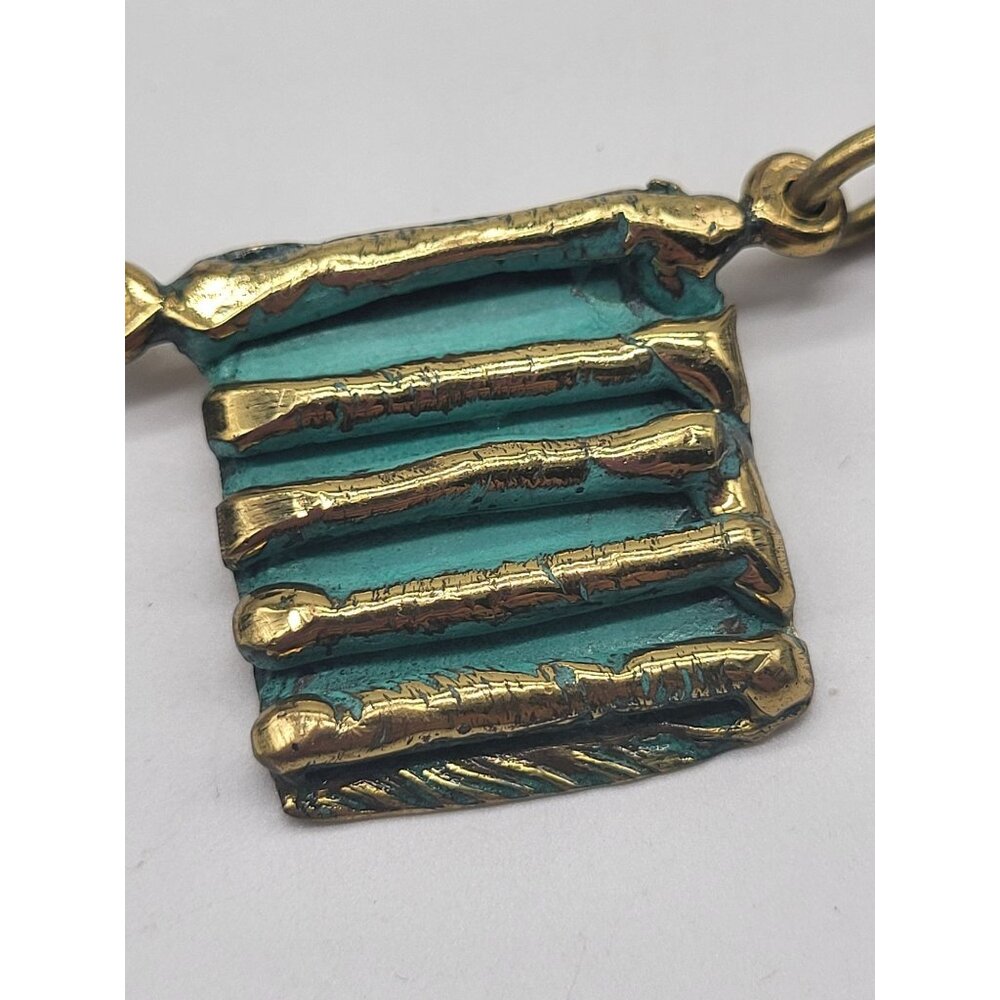 Unique Art Deco Collar Statement Necklace Gold Tone Turquoise Painted Panels VTG - Picture 6 of 10